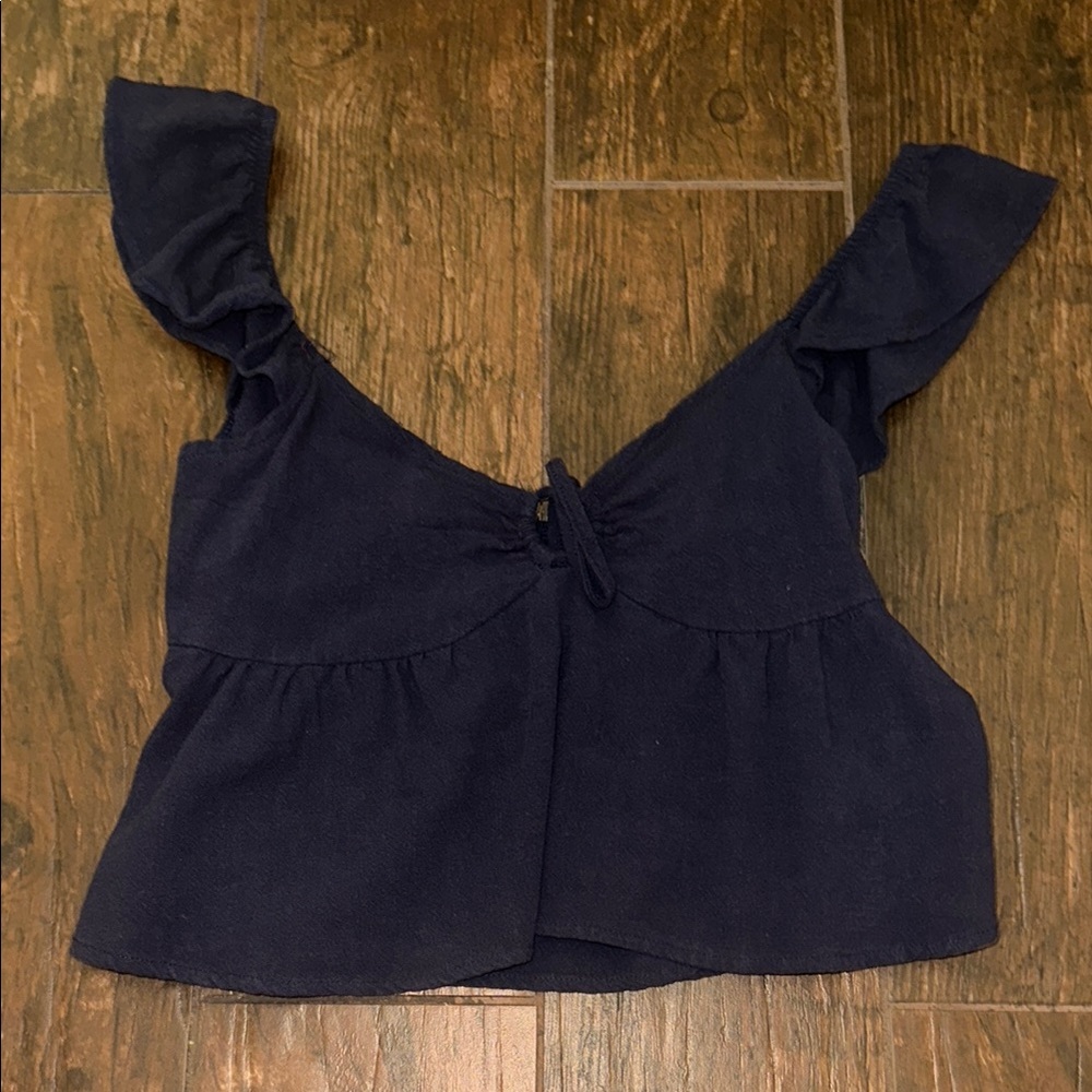 Navy Blue keyhole Women's Top